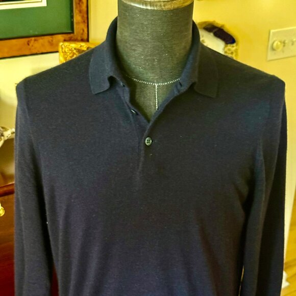 Brunello Cucinelli Mens Virgin Wool/Cashmere Knit Polo Navy Size 48 EU, 1350$RT - Picture 2 of 15
